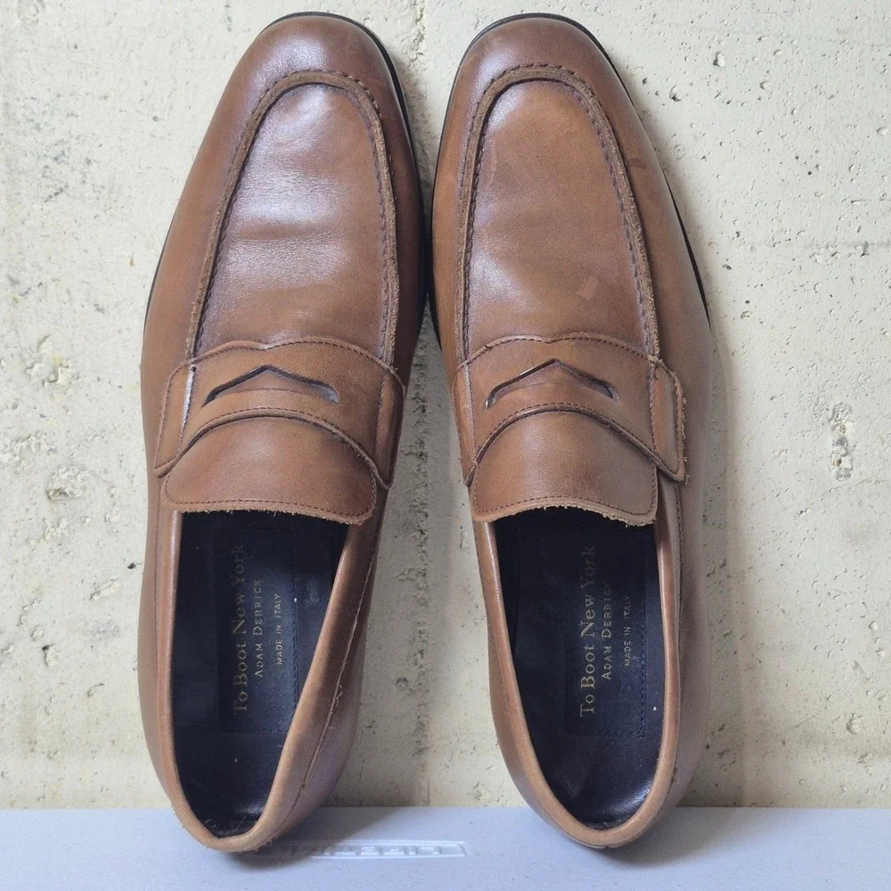 To Boot New York Adam Derrick Mens 7.5 Brown Leather Penny Loafers Made in Italy